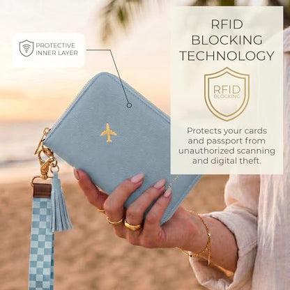 Beautiful Passport Holder And Travel Wallet with Wristlet Strap - color: Blue