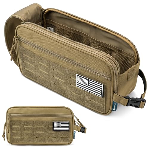 PAVILIA Tactical Toiletry Bag Men, Water Resistant Molle Military, Tan XL - color: Tan, size: Extra Large