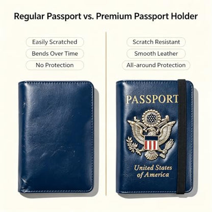 Premium Passport Holder for Travel RFID Blocking Passport Cover Slim - color: Blue