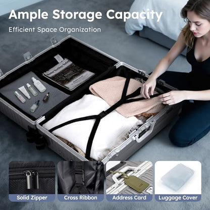 ALPHA CAMP 2 Piece Zipperless Luggage Sets with Aluminum Frame, 20/28 Inch - color: Grey, size: 20+28 Inch