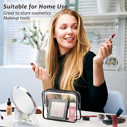 3pcs Crystal Clear Cosmetic Bags TSA Approved Travel Makeup Toiletry Bag - color: 3pcs Black-1 large, 1 medium, 1 small, size: 1 large, 1 medium, 1 small