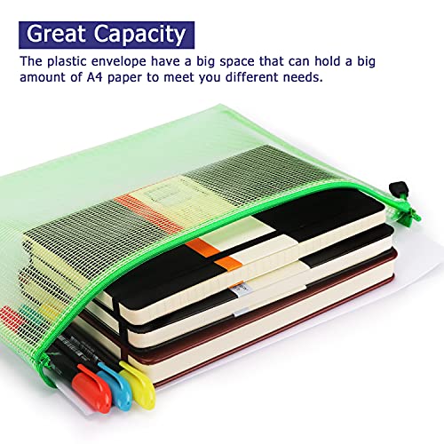 6 Pack Mesh Zipper Pouch Bags, Waterproof Zipper Pouch A4 Size - color: Colorful