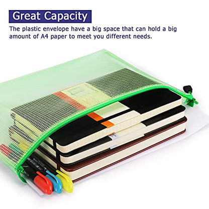 6 Pack Mesh Zipper Pouch Bags, Waterproof Zipper Pouch A4 Size - color: Colorful