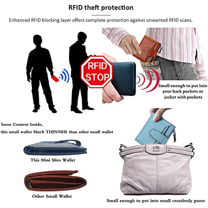 Women's RFID Blocking Leather Small Compact Bi-fold Zipper Pocket Wallet Card Case Purse with id Window - color: Waxed Camel