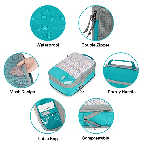 BAGSMART Compression Packing Cubes for Travel Essentials - color: Process Cyan, size: Set of 4