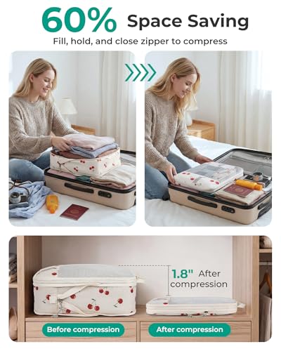 BAGSMART Compression Packing Cubes for Travel Essentials - color: Cherry Pop, size: Set of 6