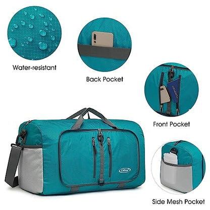 G4Free 40L Foldable Carry-on Travel Duffle Bag Packable Sports Gym Bag - color: Teal Blue