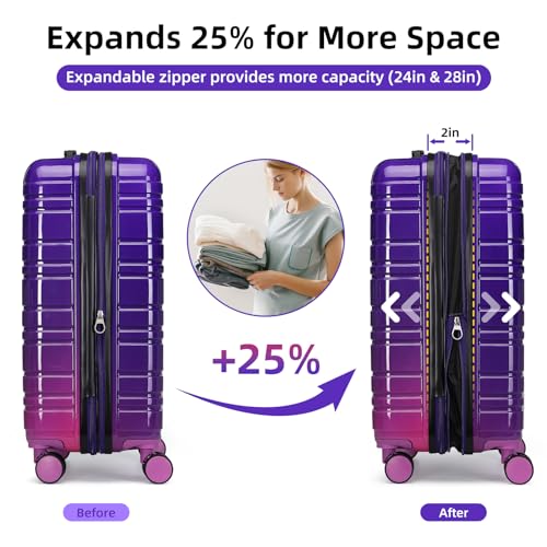 LARVENDER Luggage Sets 6 Piece Expandable Suitcases Set, Midnight Berry - color: Midnight Berry 6PCS, size: Family Set