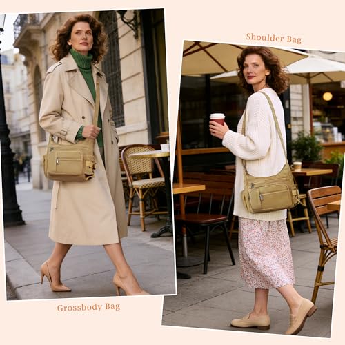 VOLGANIK ROCK RFID Anti Thief Crossbody Bag for Women Waterproof Shoulder Bag Messenger Bag Casual Nylon Purse Handbag - color: Khaki