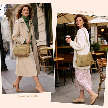 VOLGANIK ROCK RFID Anti Thief Crossbody Bag for Women Waterproof Shoulder Bag Messenger Bag Casual Nylon Purse Handbag - color: Khaki
