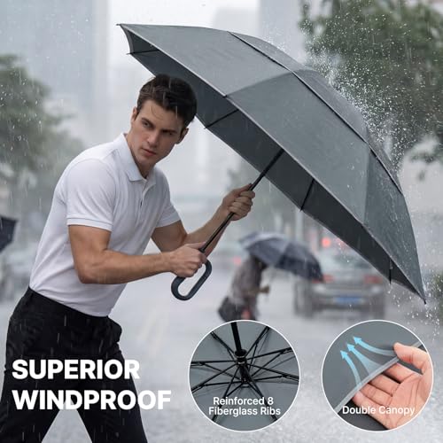 G4Free 46inch Ring Buckle Umbrella, Inverted Design with Carabiner Handle - color: Grey