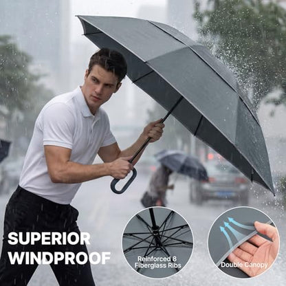 G4Free 46inch Ring Buckle Umbrella, Inverted Design with Carabiner Handle - color: Grey