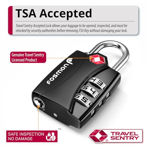 Fosmon TSA Approved Luggage Locks, 3 Digit Combination Padlock, 1 Pack - color: 3 Digit Black 1 Pack