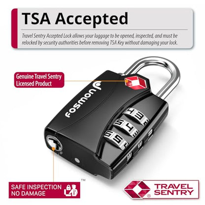 Fosmon TSA Approved Luggage Locks, 3 Digit Combination Padlock, 1 Pack - color: 3 Digit Black 1 Pack