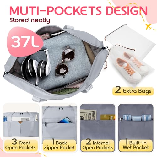 Duffle Bag for Travel with Trolley Sleeve, Gym Bag, Grey - color: Grey