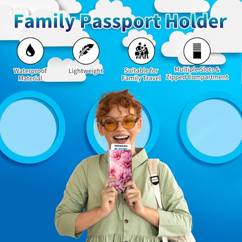 Family Passport Holder RFID,Pink Flowers - color: Pink Flowers