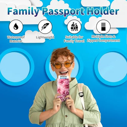 Family Passport Holder RFID,Pink Flowers - color: Pink Flowers
