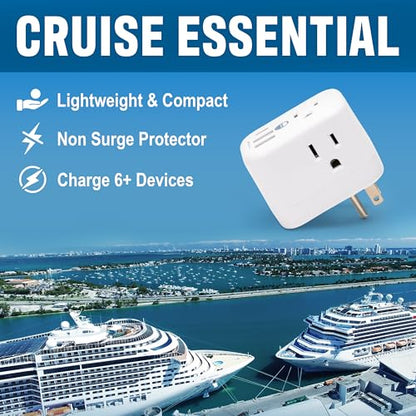 Cruise On Cruise Approved Power Strip, Foldable [2 USB-A, 1 USB-C, 3 AC] - color: [2 USB-A, 1 USB-C, & 3 AC] Foldable