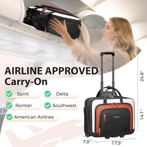 Rolling Laptop Bag, 17.3In Rolling Briefcase for Women Work College Teacher - color: Black/White/Brown