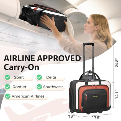 Rolling Laptop Bag, 17.3In Rolling Briefcase for Women Work College Teacher - color: Black/White/Brown