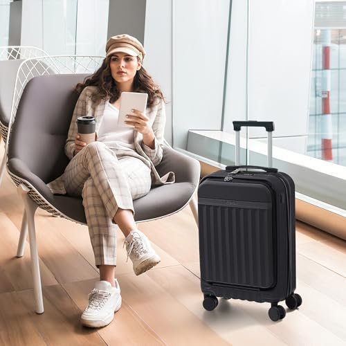 Merax Luggage Sets Front Opening,2 Piece Hardshell Suitcase with Bag - color: Black+bag, style: 2-piece Set