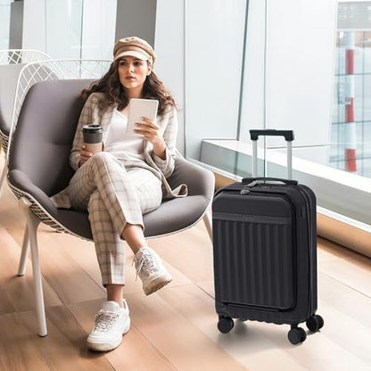 Merax Luggage Sets Front Opening,2 Piece Hardshell Suitcase with Bag - color: Black+bag, style: 2-piece Set