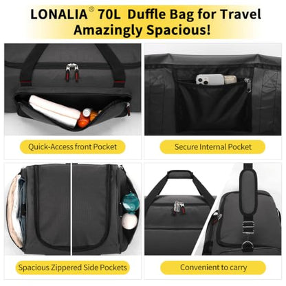 70L Mens Duffle Bag for Travel, Grey | Multi Pockets, Large Capacity, Heavy Duty for Weekender, Overnight, Sport, Gym, Camping - color: Grey