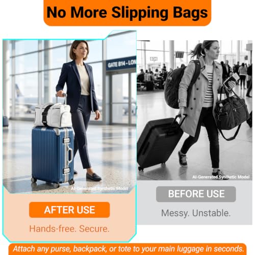 2 Pack Luggage Connector Straps–Add A Bag Hands-Free Suitcase Connector - color: Orange