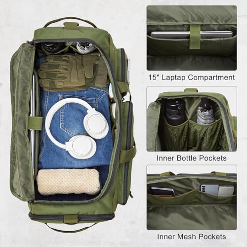 G4Free 3-in-1 Duffle Bag Travel Gym Sports, Large Tactical Duffel Backpack - color: Green