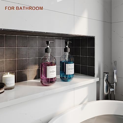 2PCS Clear Dish Soap Dispenser for Kitchen with Rust Proof Pump (16 Oz), Premium Hand Soap Dispenser for Bathroom, Plastic Liquid Soap and Lotion Dispenser/Bottles Set, Waterproof Labels - color: Clear