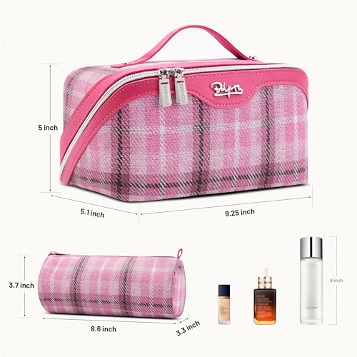 BOYATU Travel Makeup Bag for Women: 3 Pcs Set Scottish Plaid Make up Bag - color: E-4-Pink