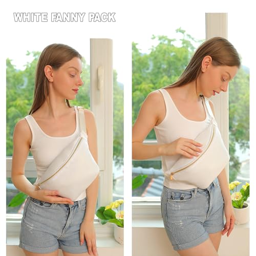 Fanny Pack Travel Waist Belt Nylon Crossbody Bag for Women (White) - color: White
