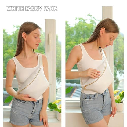Fanny Pack Travel Waist Belt Nylon Crossbody Bag for Women (White) - color: White