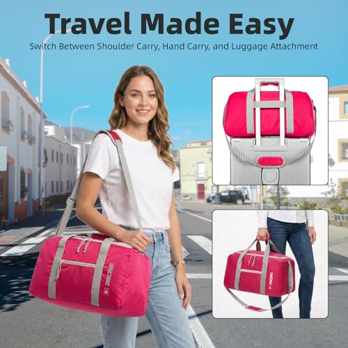Foldable Travel Duffel Bag 65L, Large Capacity Bag for Trips - color: Fuchsia, size: 65L