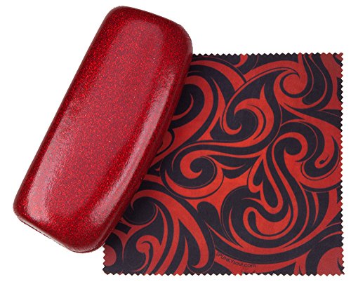 SPUNKYsoul Eye Glasses Case Girl Sparkle Smooth Glitter Hard Shell Eyeglass for Women - color: Red, size: Large
