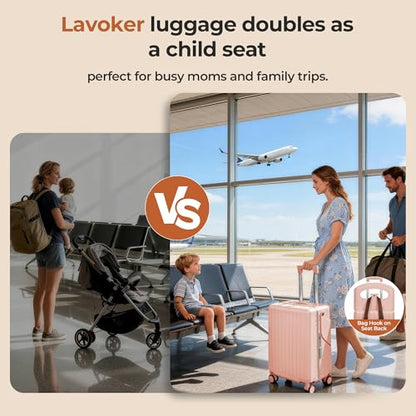 20" Ride-On Luggage with Child Seat, Hardside Carry-On Suitcase with Shockproof 360° Silent Spinner Wheels, TSA Lock, Kids & Adults & Busy Moms - color: Pink