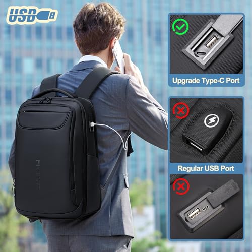 FENRUIEN Expandable Travel Backpack 15.6 Inch, Water Resistant Backpack with USB Charging Port, Black Laptop Bag for Work/Commuter/College - size: Expandable