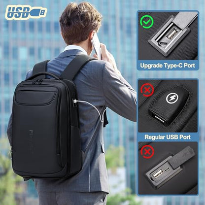 FENRUIEN Expandable Travel Backpack 15.6 Inch, Water Resistant Backpack with USB Charging Port, Black Laptop Bag for Work/Commuter/College - size: Expandable
