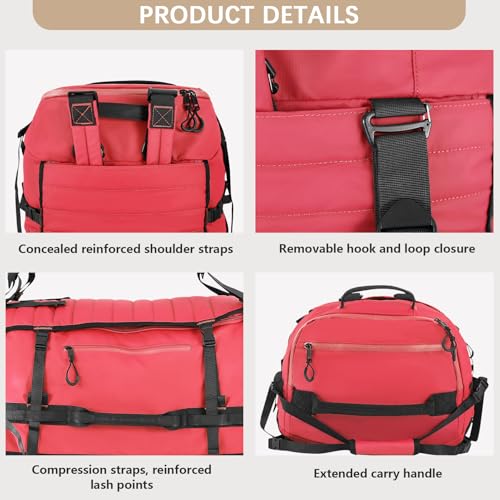 Vomgomfom 86L Collapsible Wheeled Duffle Bag Waterproof, Red - color: Red