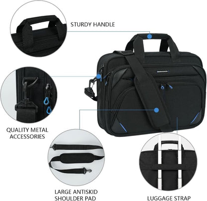 KROSER 15.6 Inch Laptop Briefcase Computer Bag, Messenger Shoulder Bag - color: Black/Blue, size: 15.6 INCH