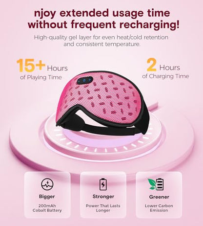 MUSICOZY Sleep Mask Bluetooth Headphone Cooling Weighted Eyemask Headphones - color: Grid Pink