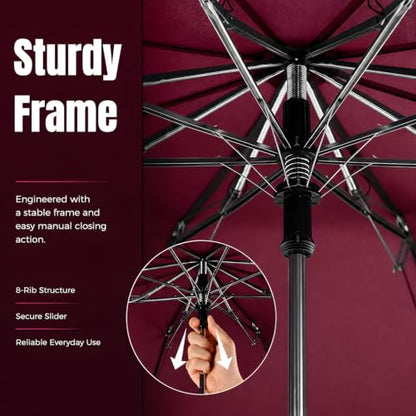 Collapsible Windproof Umbrella Travel - 42inch Auto Open & Manual Close - color: 05.Wine Red