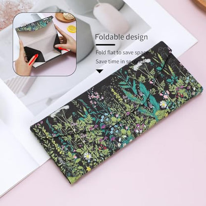 Foldable Glasses Case, Magnetic PU Leahter Sunglasses Case, Cute Hard Shell Folding Eyeglass Cases for Women Kids - color: Black Flowering Shrubs
