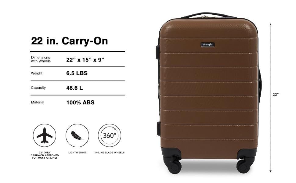 Wrangler Smart Spinner Hardside Luggage, 22-Inch Carry-On, Toffee - color: Toffee, size: Carry-On Only