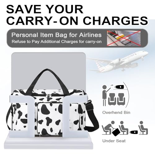 WOOMADA Foldable Travel Duffel Bag with Shoes Compartment, Overnight Bag with Wet Pocket & Trolley Sleeve, Weekender Bags for Women (cow) - color: cow