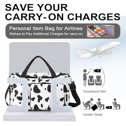 WOOMADA Foldable Travel Duffel Bag with Shoes Compartment, Overnight Bag with Wet Pocket & Trolley Sleeve, Weekender Bags for Women (cow) - color: cow