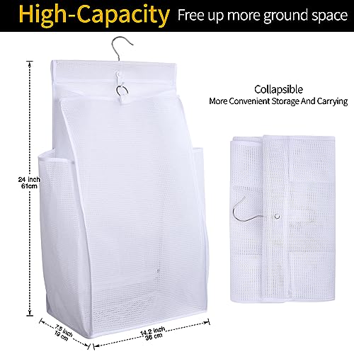 Hanging Collapsible Breathable Mesh Laundry Hamper,Fast Drying Portable Space Saving Storage Bag,Rv Laundry Hamper,Applied to College Dorm Rooms, Gym, Swimming and RV Travel (White) - color: White