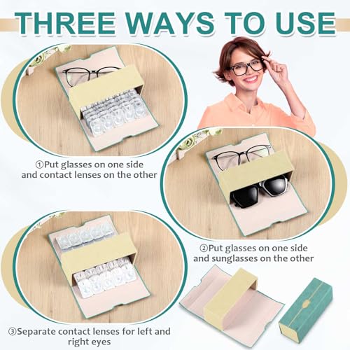 Flutesan 2 in 1 Daily Contact Lens and Glasses Organizer Case, Green - color: Green