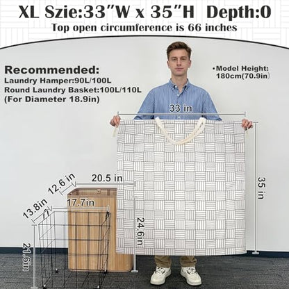 Canvas Laundry Bag with Handles & Drawstring, XL 33"Wx 35"H,Geometry Grid - color: Geometry Grid,1pc XL, size: XL 33"W x 35"H┃1 Pack