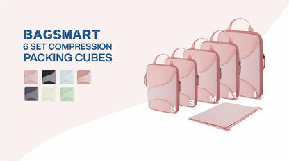 Bagsmart Compression Packing Cubes, Travel Bag Cruise Ship Essentials - color: Dark Pink, size: 6 Set